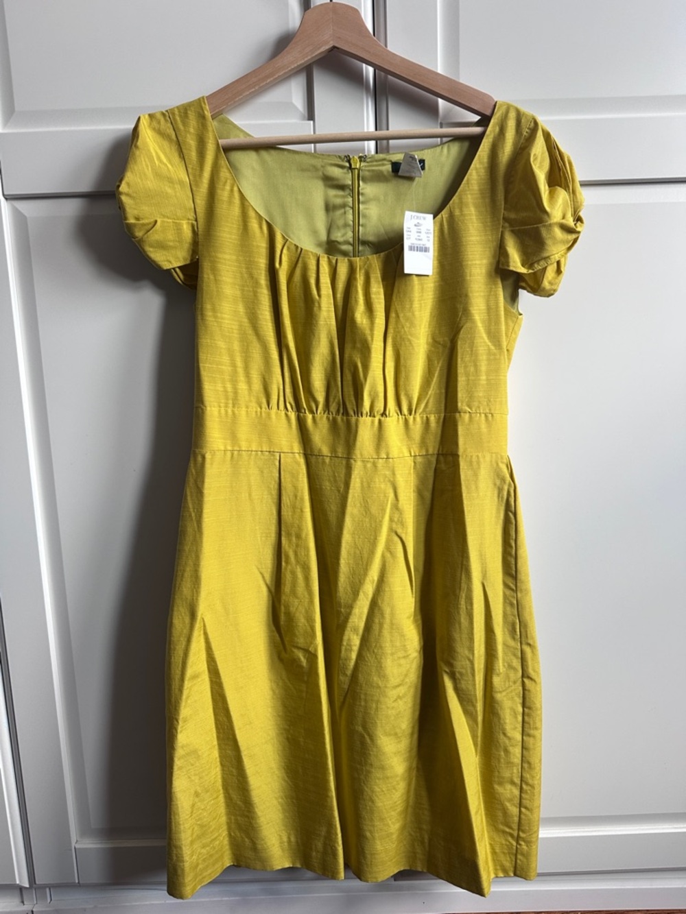 J Crew Chartreuse Puff Sleeve Fit-and-Flare Dress